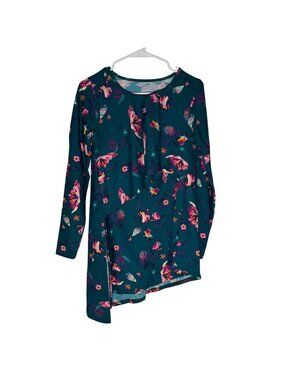 Latched Mama Teal Floral Nursing Maternity Shirt Cover Up Size Small